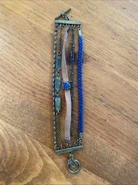 Multi-Chain Blue and Antique Gold Womens Bracelet